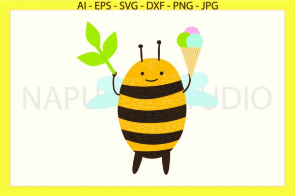 Bee Floral Ice Cream Graphics & Illustrations