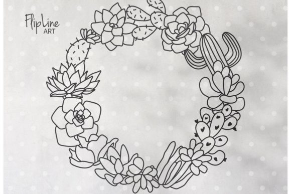 Cacti Succulent Wreath Graphics & Illustrations