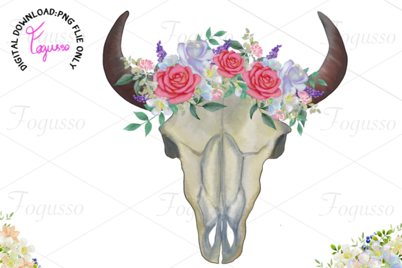 Cow Skull with Floral: Graphics & Illustrations