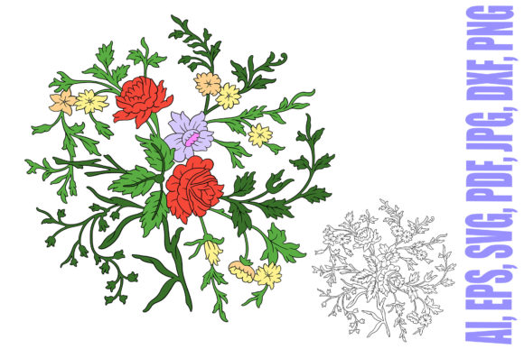Floral Line Art Tattoo Roses Bouquet Graphics