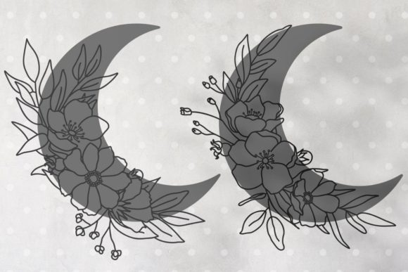 Floral Moon with Poppies Graphics & Illustrations