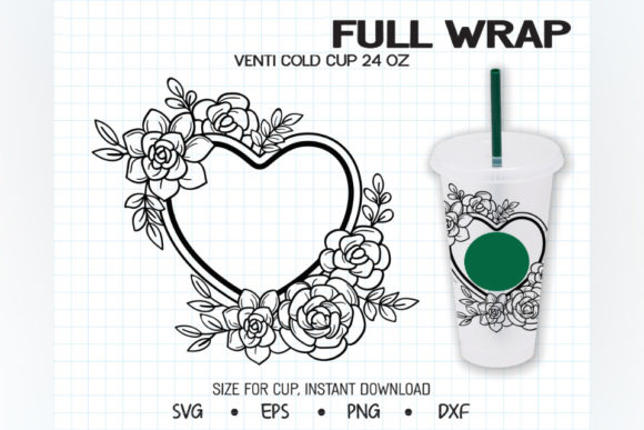Heart Floral Venti Cup: Graphics & Illustrations