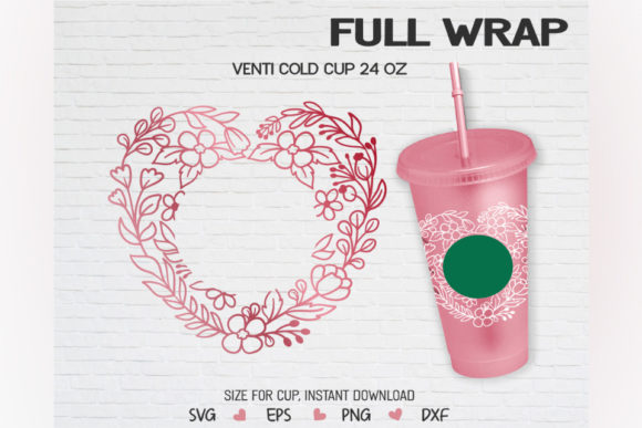 Heart Floral Venti Cup Graphics & Illustrations