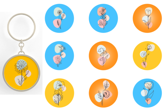 Keychain Floral Line Art Svg: Graphics & Illustrations