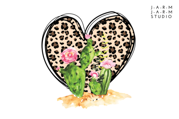Leopard Heart with Floral Cactus Graphics and Illustrations