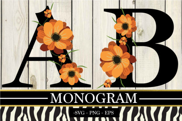 Orange Floral Monogram Letters Graphics & Illustrations