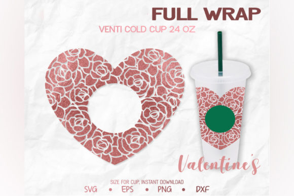 Pink Heart Floral Venti Cup Graphics