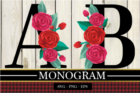 Pink Red Floral Monogram Graphics & Illustrations