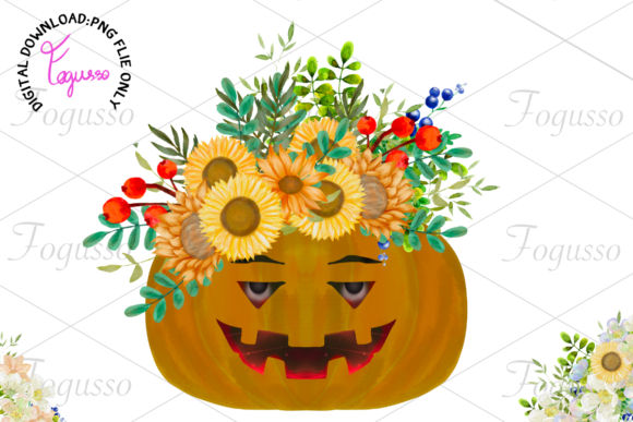 Pumpkin with Floral 3: Premium Graphics & Illustrations