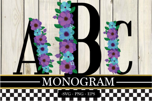 Purple Blue Floral Monogram Graphics & Illustrations