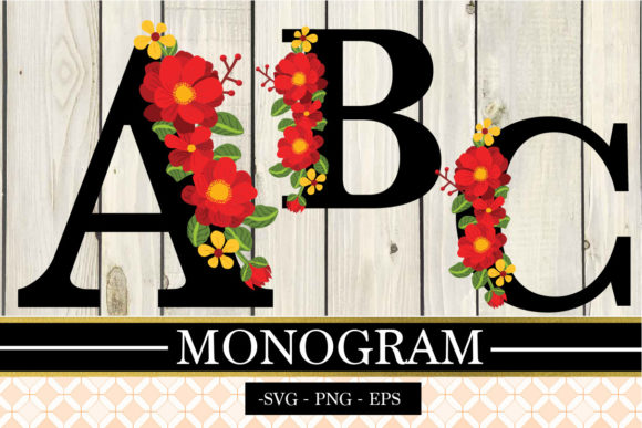 Red Yellow Floral Monogram Graphics & Illustrations
