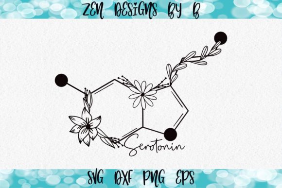 Serotonin Molecule Floral Graphic: Branding & Illustrations